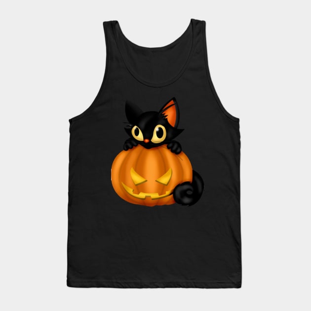 Black cat pumpkin Halloween Costume gift for men women kids Black Cat Lovers Halloween Costume Tank Top by AbirAbd